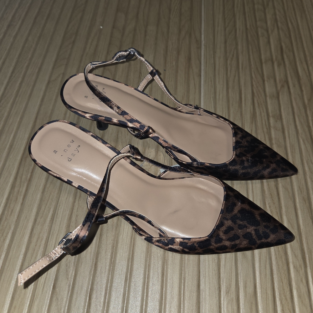 A New Day Women's Tan Leopard Print Heels